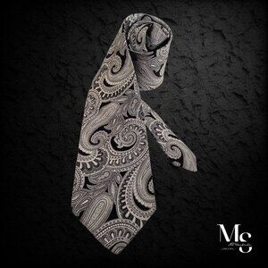 IKE BEHAR Gray Paisley Luxury Silk Tie Hand Tailored In USA W: 3.75" EX COND